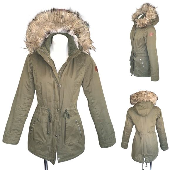 Hollister Jackets & Blazers - Hollister Olive Green Parka with Faux Fur Hood